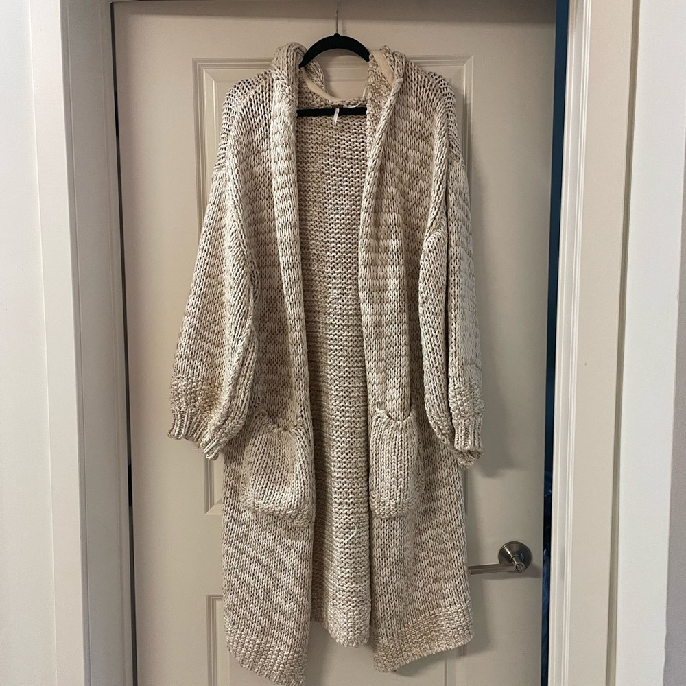 Free People Cream Hooded Cardigan